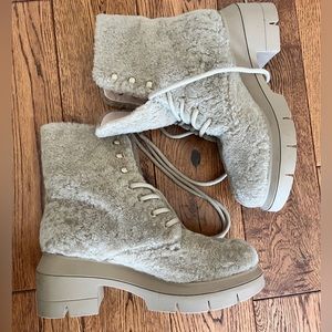 Stuart Weitzman fur lace up boots